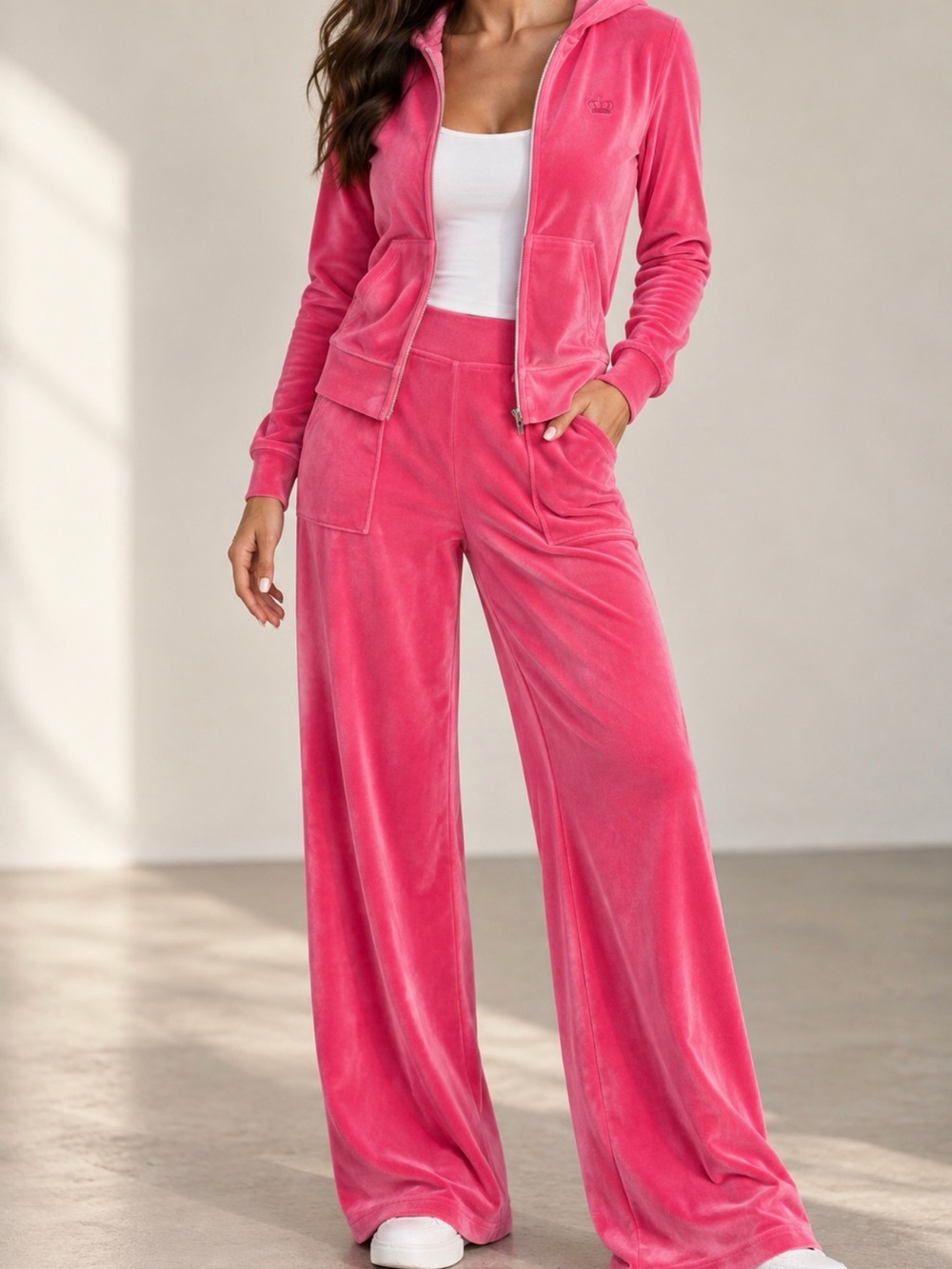 Juicy Couture Pink Velour Wide-Leg Track Pants and jacket. SET SZ. S